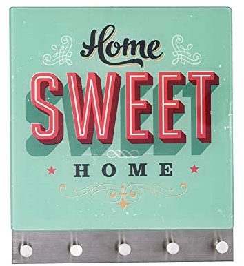 Wenko 50401100 Hakenleiste Home Sweet Home - 5 Haken, magnetisch, Gehärtetes Glas, 34 x 30 cm, mehrfarbig