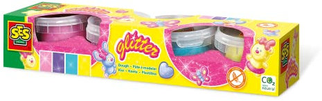 SES 466 Glitzer Knetset Knetmasse, BlauPinkViolettGelb
