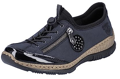 Rieker - Zapatillas sin Cordones Mujer, Azul (Schwarz/Pazifik/Baltik/Schwarz 01), 37 EU