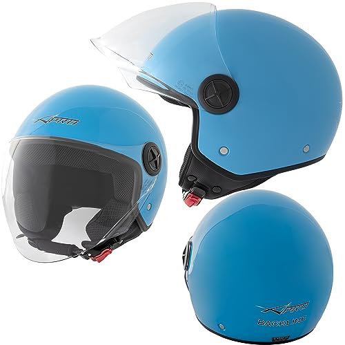 Casco Jet Moto Scooter Visera Antigraffio Azzurro Backline ECE 22-06 XS