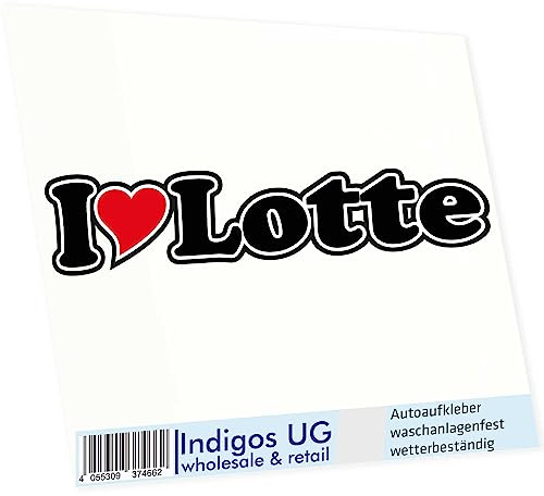INDIGOS UG Auto Aufkleber I Love Lotte 15 cm - Autoaufkleber - KFZ Sticker selbstklebend - für Motorrad, Fenster oder Heckscheibe - wetterfest & UV-beständig Sticker mit Namen von Mann Frau Kind