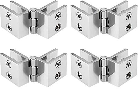 sourcing map Glass Door Hinge - 180 Degree Cupboard Showcase Cabinet Door Hinge Glass Clamp,Zinc Alloy, for 5-8mm Glass Thickness 4Pcs