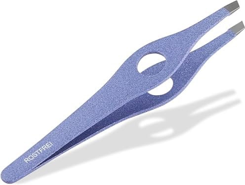 InstrumenteNRW Pinzette Schräg, Flieder, 9,5 cm, 3 mm, Matt Finish, Lilac, Edelstahl, Haarzupfpinzette, Modern, für Augenbrauen und Haare Haarentfernung, Auswahl Schräg Spitz Gerade 1 Stk.