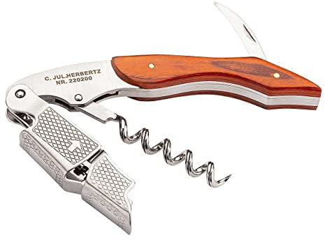 Herbertz, Sommelier-Messer, Kellnermesser, Länge Folienschneider: 3.8 cm, 220200, Korkenzieher, Kapselschneider, Kronkorkenöffner, 2-stufiger Push-Hebel, Pakkaholzschalen