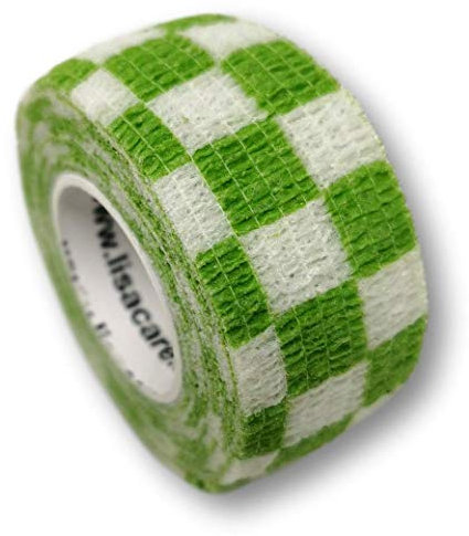 LisaCare Pflasterverband, Wundpflaster, Kinderpflaster, Pflaster auf Rolle, elastisch & ohne Kleber, 2,5cm breit (2er Packung, Karo-Grün)