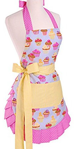 LroHan Grembiule da donna con tasche floreali, stile vintage, regolabile, da cucina, cucina, giardinaggio, rosa, taglia unica