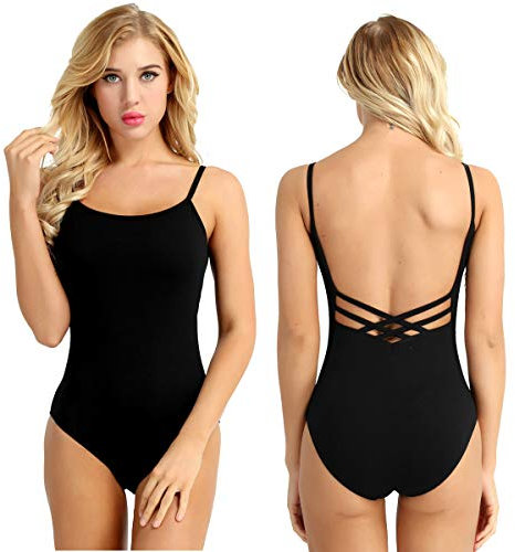 inlzdz Damen Ballettanzug Ärmellos Rückenfrei Ballett Trikot Body Baumwolle Leotard Tops Overall Turnanzug Sportbody Gymnastikanzug XS-XL Schwarz Medium