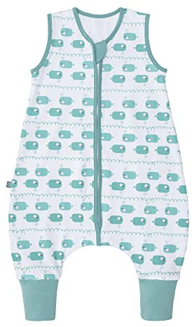 emma & noah Baby Schlafsack mit Füßen 2.5 TOG, Strampelsack für den Herbst und Winter, Bio-Baumwolle, OEKO-TEX Zertifiziert, Kuscheliger Schlafsack für Neugeborere (Wal Blau, 90 cm)