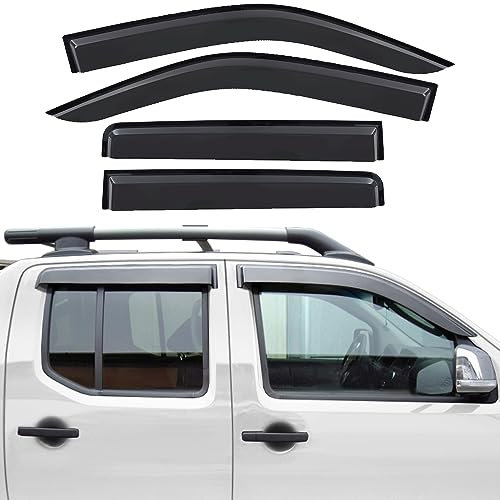 JHCHAN Windabweiser Regenabweiser für Nissan Navara D40 2006-2014 Doppelkabine 4pcs Smoke Schwarz Luftabweiser