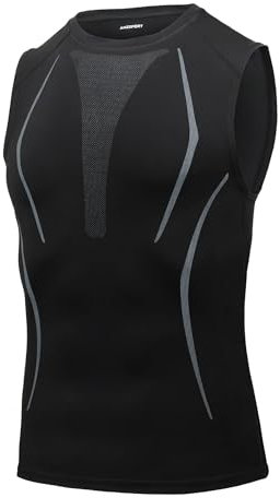 AMZSPORT Canotta Compressione Uomo, Maglia Senza Maniche Aasciugatura Rapida per Bodybuilding Palestra Running, Nero M