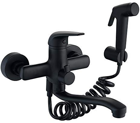 HomeLava grifo cocina pared Grifo de cocina grifo de pared grifo de fregadero de acero inoxidable 304 grifo giratorio y plegable grifo de pared de doble salida con pistola rociadora(Negro)