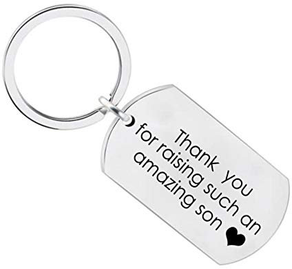 AMDXD Porte Clef Moto, Porte-Clés Acier Inoxydable Thank you for raising sush an amazing son Plaque Militaire Gravure Style A, Argent, 4 X 2.4CM