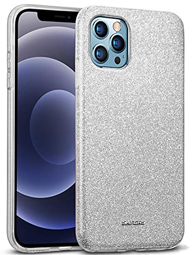 Verco Schutzhülle für Apple iPhone 12 Pro Max Case, Glitzer Motiv Handyhülle für Apple iPhone 12 Pro Max Hülle Silikon TPU Cover [6.7 Zoll], Silber
