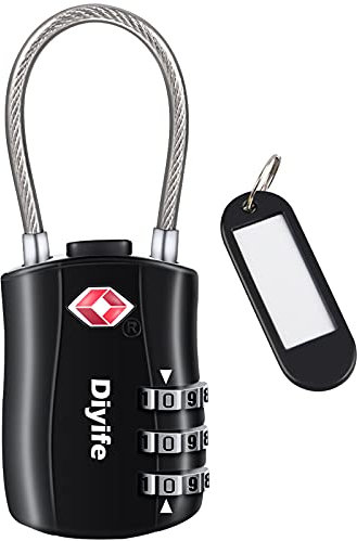 Candados de Equipaje, [VersióN Nueva] [1 PCS] Diyife TSA Candado de Seguridad de 3 DíGitos, Candados de CombinacióN para Maletas Viaje Mochila Equipaje (Negro)