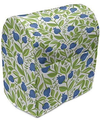 ABAKUHAUS Früchte Standmixerabdeckung, Blühende Blueberry Blatt, Küchengerät Taschenhülle mit Taschen, 36 x 39 x 24 cm, Violet Blue Lime Green