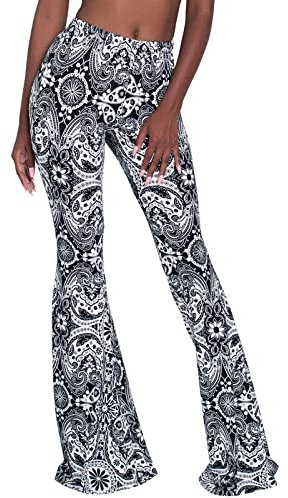 Nuofengkudu Damen Schlaghose Hochbund Push up Stretch Bequeme Lange Schlag Hosen Weite Leggins Tights Freizeit Einfarbig Haushose Yogahose Classic Flared Pants Pyjamahose(Schwarz,2XL)