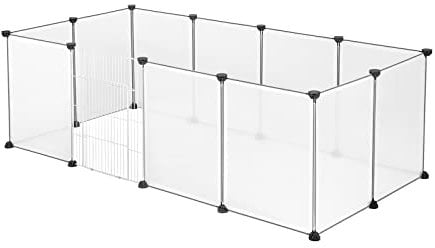 EUGAD Freigehege für Kaninchen, Meerschweinchen Gehege, Welpenauslauf Kleintiergehege inkl. Tür, Freilaufgehege für Hasen, Verformbar und Erhöhbar, BHT 145x46x75cm, Transparent 35x45cm/Platte
