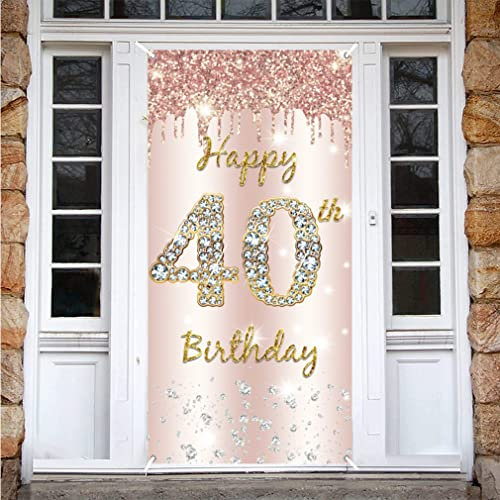 40. Geburtstag Frauen Deko, Happy 40th Birthday Door Banner Roségold - Stoff Schild Plakat Türdekoration, 40. Geburtstag Hintergrund Banner Frau, Geburtstagsfeier Willkommensschild