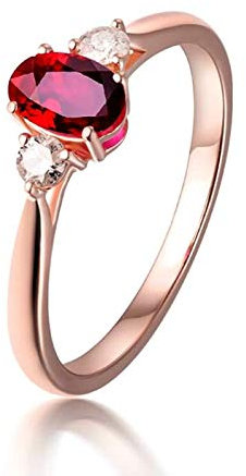 Gualiy Echtgold 18 Karat Damen Ring, Goldring 750 Echtgold Minimalist Ring mit Rubin und Diamant 0.46 Carat Trauringe Ringe Größe 56 (17.8)
