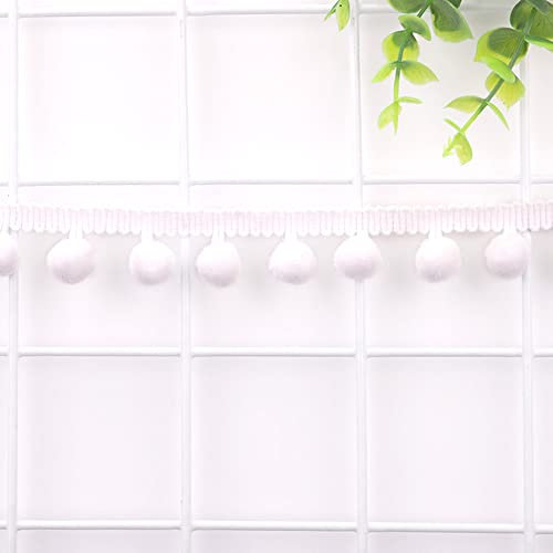 5 Yards 12mm Pompons Borte zum Basteln,Dekoband Mit Bommeln Bälle Pom Poms Fransenborte Zierband Dekoborte Nähzubehör für DIY Basteln Apparel Kleidung,Kostüme,Nähen,Dekoration,Weiß