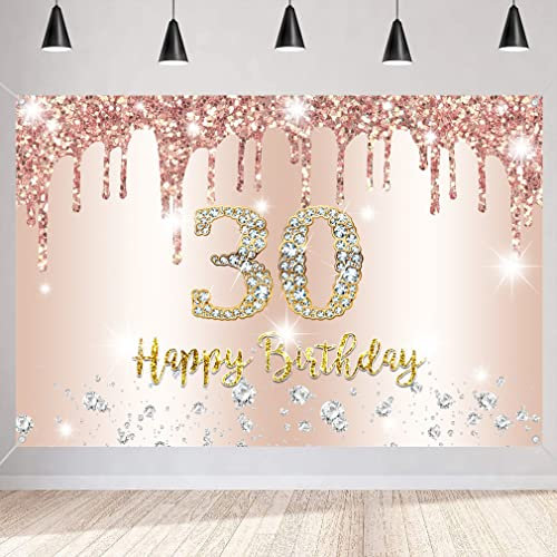 30th Birthday Decoration for Women, Happy 30th Birthday Backdrop Banner Rosegold Fabric Sign Poster, 30 Years Old Party Supplies DPhoto Background Welcome Sign, 150 cm x 90 cm