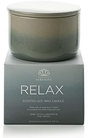 Serenity Scented Soy Wax Candle - Relax Rose, Spiced Cardamon & Pink Pepper 430g