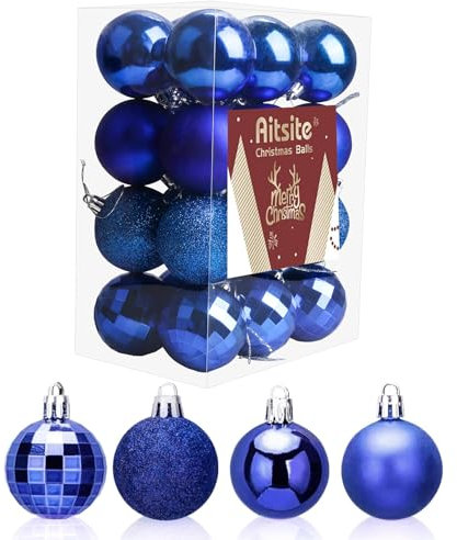 Aitsite Christmas Baubles, 24 Pcs Xmas Baubles Christmas Decorations 6cm Hanging Christmas Balls Shatterproof Christmas Ornaments for Christmas Tree Home Festival Decoration(Blue)