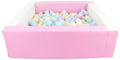 Velinda Piscina Infantil para niños de Bolas Pelotas 200 Piezas Cuadrado ecocuero (Color de la Piscina/de Las Bolas: Blanco, Rosa (Pastel)/Rosa, Azul, Amarillo (Pastel))