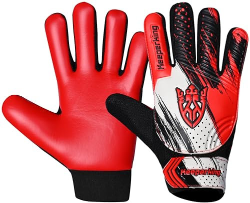 Keeperking Torwarthandschuhe Kinder Clawxen, Jungen und Mädchen, Junior Fußballhandschuhe Fußball Spielerhandschuhe für Jungen tormannhandschuhe (6,C3-Red)