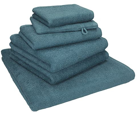 Betz 6 TLG. Handtuch Set Berlin 100% Baumwolle Liegetuch, Handtücher, Gästetuch, Seiftuch und Waschhandschuh taubenblau