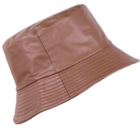 KYEYGWO Damen Reversible Fischerhut aus PU Leder, Frauen Doppelseitiger Buckethut Wasserdicht Regenhut Baumwolle Winterhut Outdoor Hut Sonnen Schlapphut, Braun