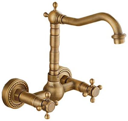 BiaoTeng Robinet Mural Lavabo Retro,Robinet Lavabo Mural Vintage,Robinet De Cuisine Laiton Antique Double PoignéE,Mitigeur Mural Lavabo Ancien,Antiquité B