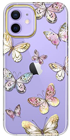 JIAXIUFEN Clear Case for iPhone 12 Mini Case Gold Plating Butterfly Design Protective Shockproof Slim TPU Military Drop Protection Girl Women Phone Case for iPhone 12 Mini 5.4 Colourful