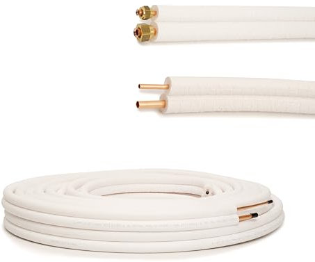 Tubo rame condizionatore 1/4 & 3/8 Kit tubi rame per climatizzatore Isolato Cartellati 1m-25m con o senza dado (con dado, 15m)