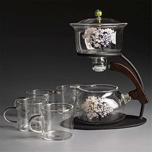 Service à thé en Verre Semi-Automatique Cherry Lazy avec Tasses Théière en Verre résistant à la Chaleur de Type magnétique Meilleur Choix pour Cadeau (C)