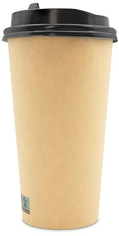 Wellsamed WELLSACUP 100 Pappbecher 440 ml mit Deckel, Kraftpapier Natur, geeignet für Heißgetränke, Coffee to Go, Business, Veranstaltungen, Party