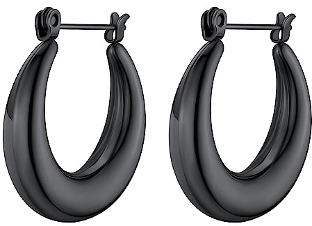 FindChic Ohrringe für Damen Edelstahl Klein Huggie Hypoallergen Creolen Hoop Earrings Modeschmuck Ohrringe Schwarz