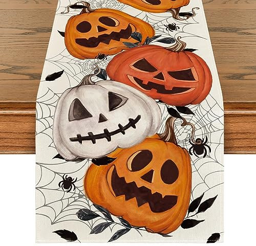 Artoid Mode Kürbisse Spinnennetz Jack-o-Laterne Halloween Tischläufer, Saisonnal Herbst Küche Tisch Drinnen Urlaub Party Dekor 40x140 cm