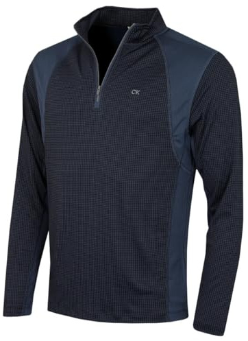Calvin Klein Mens Micro Grid CK 1/2 Zip Pullover - Navy/Slate - S