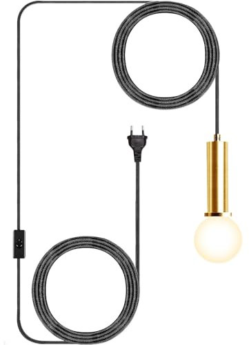 Modern Schwarz Golden Pendelleuchte Lampenaufhängung Lampenfassung E27 mit Kabel Hängelampe mit Stecker Schalter 15ft Textilkabel Lampenkabel verstellbar Lampenhalterung Lampe Steckdose für Küche