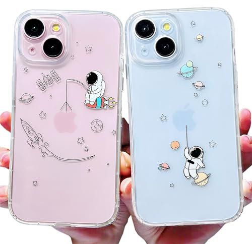 AMART für iPhone 15 Hülle, 2Pack Durchsichtig HandyHülle mit Astronaut Planet Muster Hülle Transparent mit Motiv Weich Silikon Dünn TPU Stoßfeste Schutzhülle für iPhone 15
