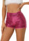 Allegra K Damen Kurze Hose Cocktail Reißverschluss Elastischer Taille Glitzer Pailletten Short Rosenrot XL