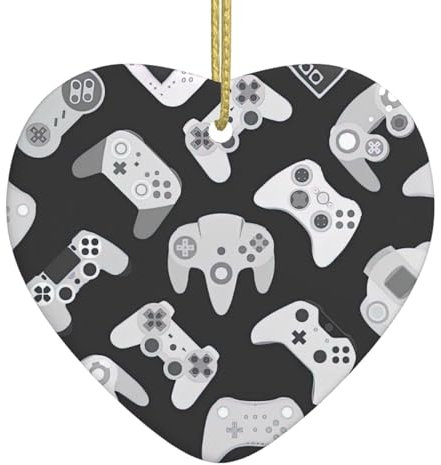 Game Controller Premium Keramik Herzform Christbaumschmuck Porzellan mit schönem Druckdesign
