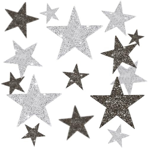 Aweisile Silberweiß Fünfzackiger Stern Aufnäher 20 Stück Stern Aufbügelbilder Aufkleber Bügelbilder Strass Silber Aufbügler Strass Bügelbilder Glitzer Patches für DIY Rucksack Hut Jeans