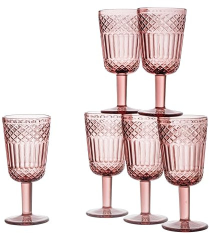 Baroni Home Set 6 pz Calici in Vetro Decorati con Rifiniture in Rilievo da 25 CL, Lavabili in Lavastoviglie, 8x8x18, (Cipria)
