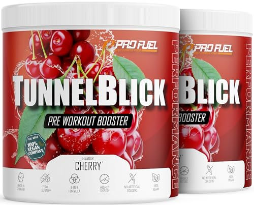 Pre-Workout-Booster³ KIRSCHE 2x440g - unglaublich lecker - TUNNELBLICK Trainingsbooster³ mit Citrullin, Arginin, Taurin, Koffein, Guarana und Magnesium - optimal hochdosiert - 100% vegan