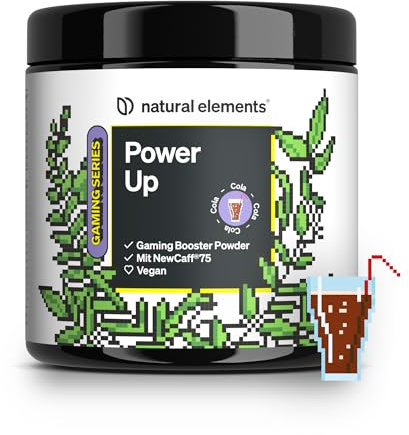 Power Up Cola – Gaming Booster, Energy Drink Pulver mit Koffein, NewCaff75, B-Vitaminen, Vitamin C, L-Tyrosin, Ginkgo- und Grüntee-Extrakt – 40 Drinks – vegan, hochdosiert, mit Stevia