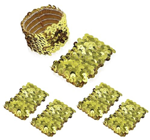 EUPSIIU 3 Pairs Women's Shiny Sequin Stretchy Oversleeves, Gold Sequins Wrist Cuffs, Shiny Dress Wristbands, Shiny Elastic Oversleeve, Costume Accessory, for Party Carnival Cosplay (Gold)