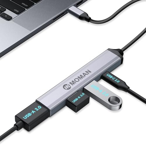 Moman USB C Hub 4 Ports, USB Verteiler mit 1 USB 3.0 Port, 2 USB 2.0 Ports, 1 USB C Port, USB-Adapter Mehreren Anschlüssen 5Gbps für Maus, Tastatur, U Disk, Flash Drive, Mobile
