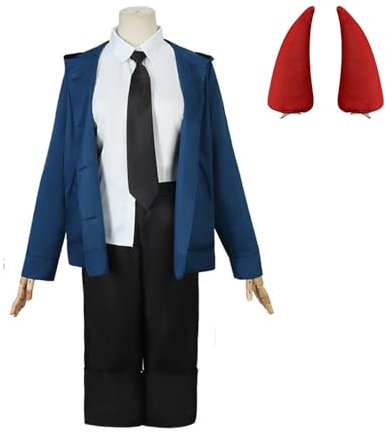 Jilijia Anime Chainsaw Man Cosplay Outfit Kostüm Power Cosplay Kostüm Damen Blau Jacke Uniform Halloween Karneval Anzug